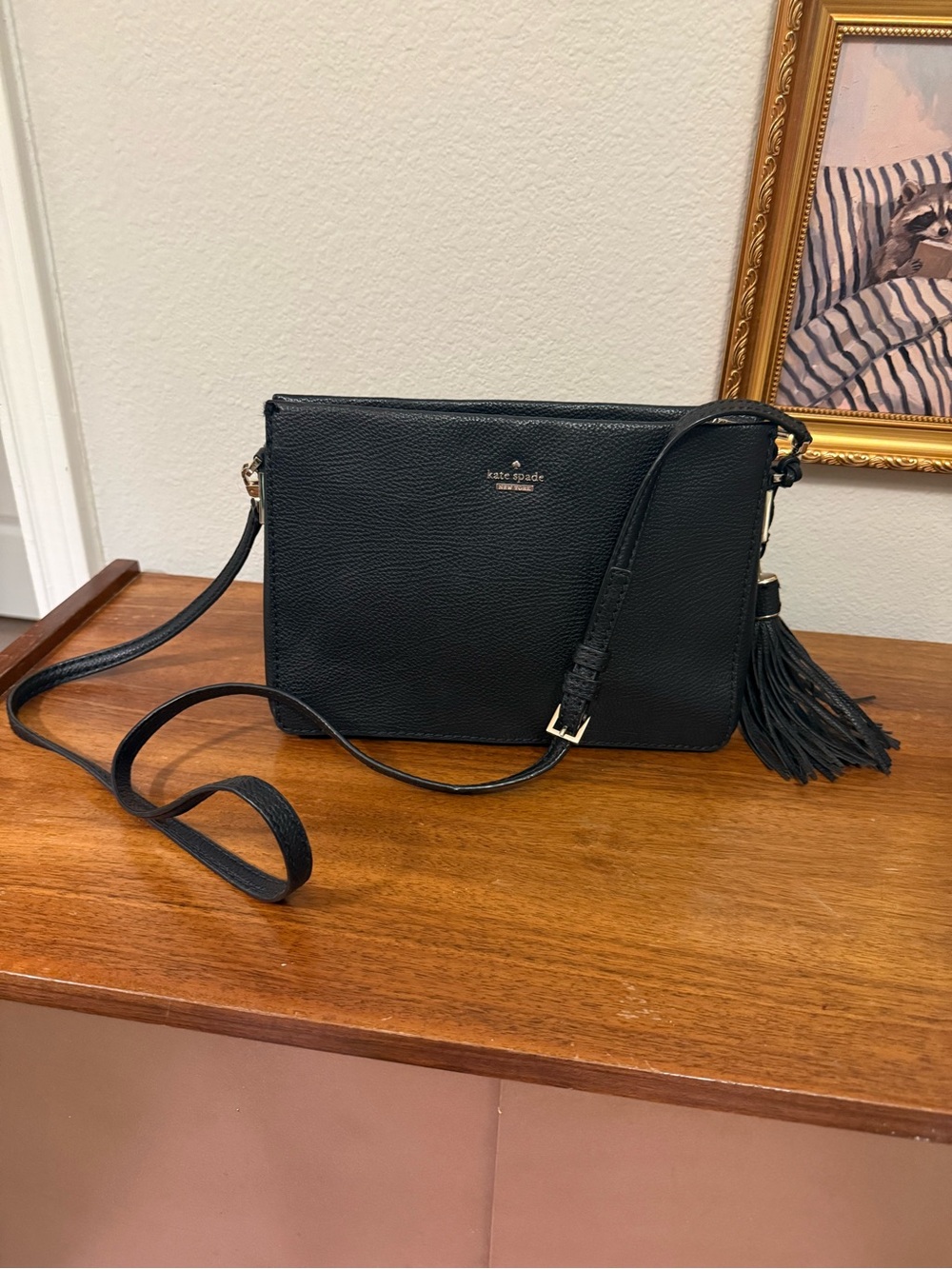 kate spade New York Black Leather Crossbody with Tassel